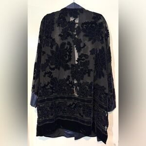 Coldwater Creek Velvet Burnout Floral Kimono Jacket Blue Trim 2X